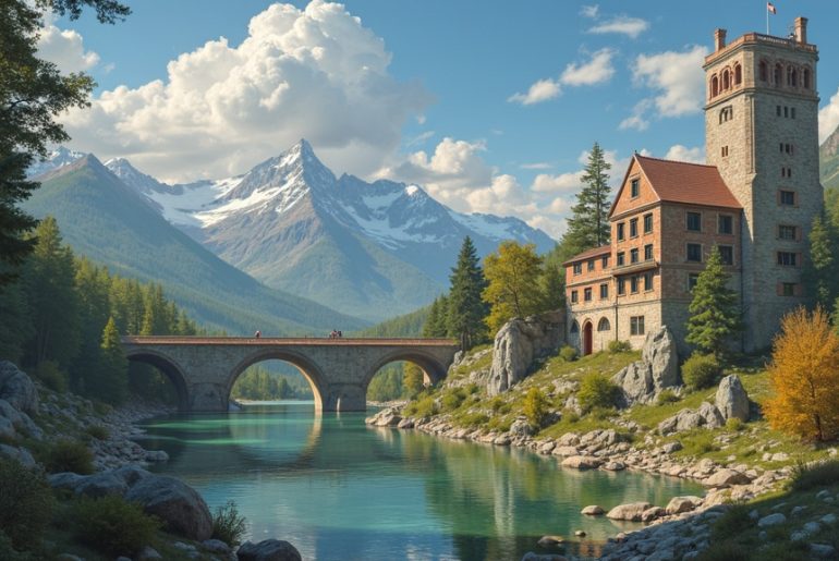 Runner holding a yoga mat stands in tall grass on a sunlit hill, looking thoughtfully toward a tree-lined path, highlighted by warm morning light and natural tones.