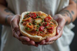 A focused runner momentarily pausing on a sunlit city street, framed by a colorful urban mural, captured in natural motion to convey determination and authenticity.