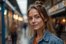 Runner adjusting posture mid-stride on a busy city park path, highlighted by dramatic light and surrounded by natural urban movement.