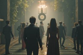 Runner in a city park massaging their calf muscle after a run, highlighting muscle tension and early morning sunlight.