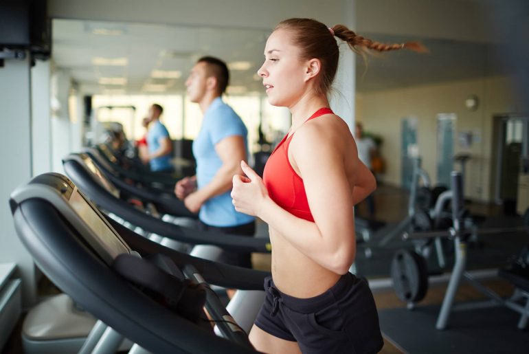 Training on a treadmill Running on a treadmill
